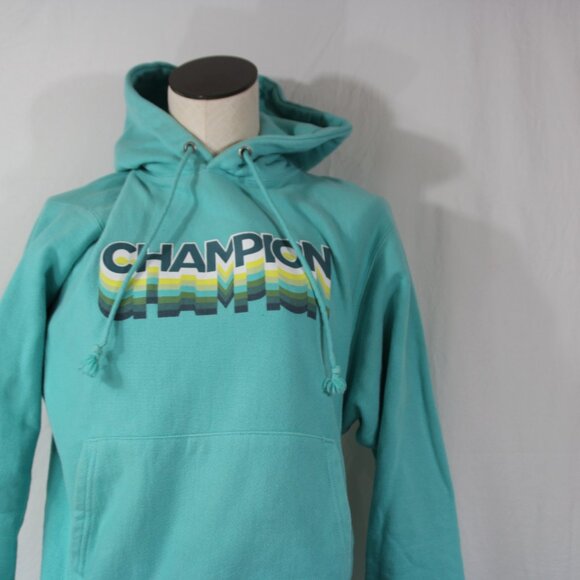 Champion Men's Reverse Weave Light Blue color Hoodie Size Small Spell out - Picture 3 of 7